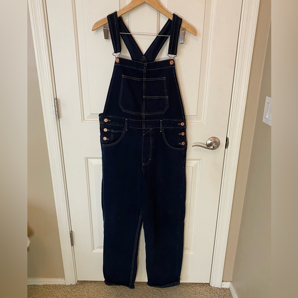 Free People Dark Navy Blue Denim Overalls